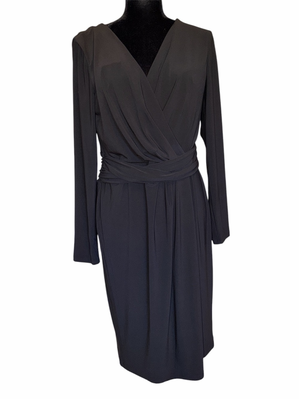 Chaps Black Long Sleeve Wrap Dress Classic Glam